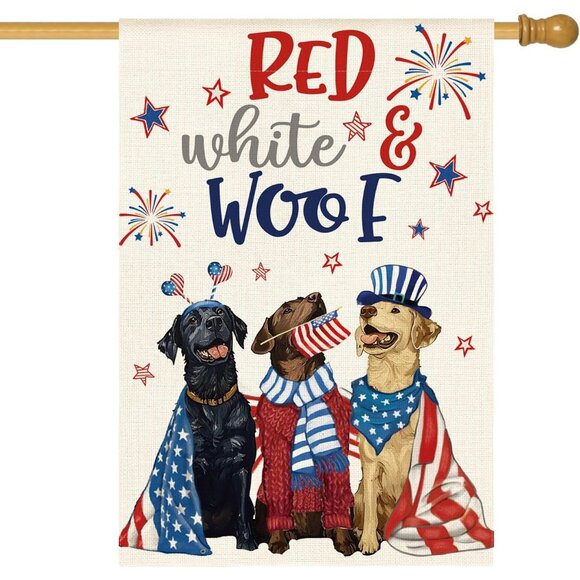 Red White & Woof House Flag 28x40 Patriotic Labradors 4th of July Dog Decor Labs - Picture 6 of 8
